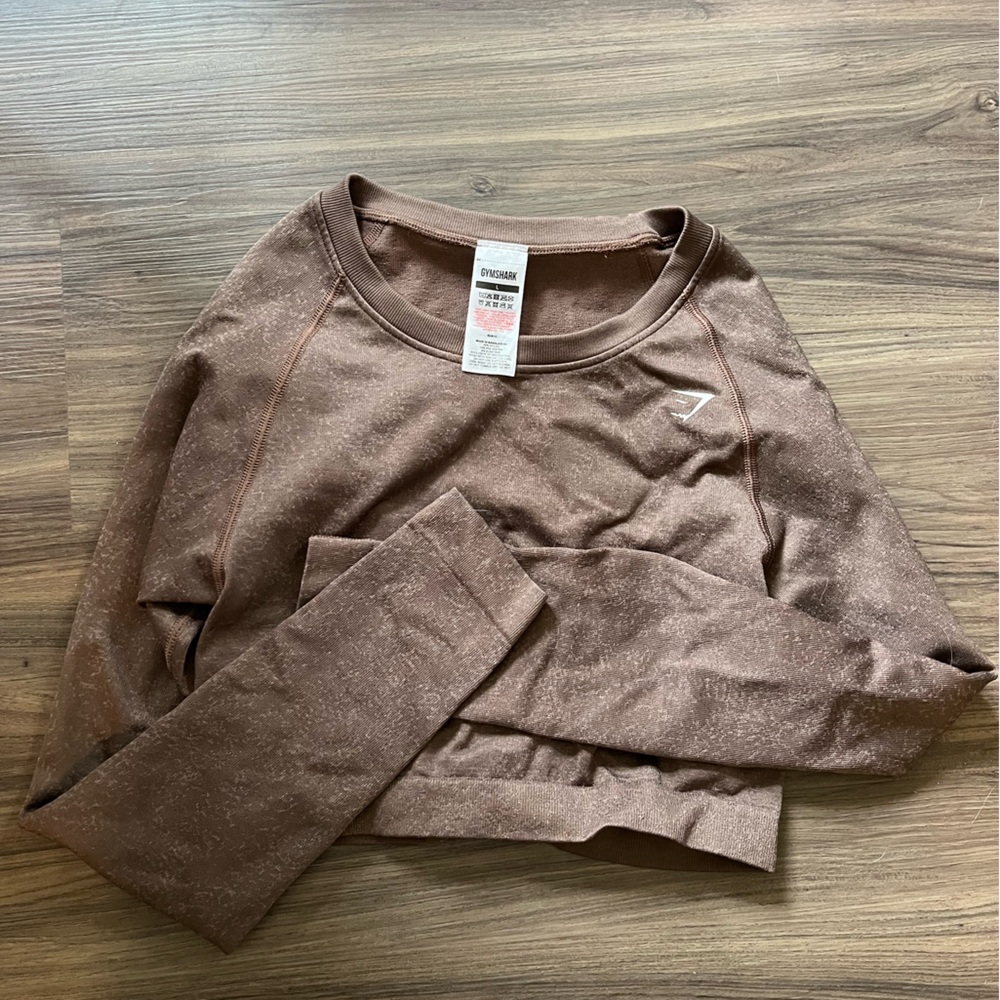 GYMSHARK SZ L LONG SLEEVE CROP TOP BROWN